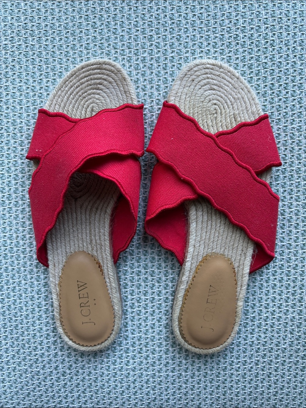 J. Crew Red Ruffle Cross-Band Espadrille Slide Sandals